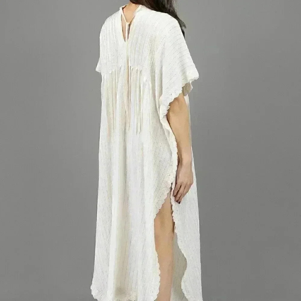 Vintage 70s White Caftan Size Medium Boho Chic Long Maxi‎ Dress Summer Wedding - Picture 5 of 6